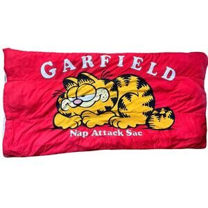 Garfield Vintage red Sleeping Bag Kids size Full Zip 30x62 Nap Attach Sac
